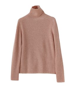 Classic Oversized Warm Thick Soft Seamless High-Neck Ribbed Cashmere Knit Pullover Sweater for Cozy Layering