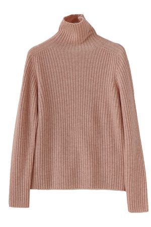 Classic Oversized Warm Thick Soft Seamless High-Neck Ribbed Cashmere Knit Pullover Sweater for Cozy Layering
