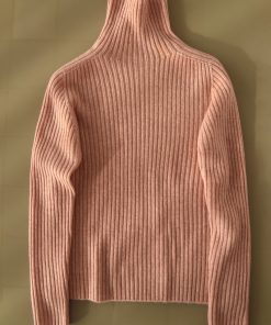 Classic Oversized Warm Thick Soft Seamless High-Neck Ribbed Cashmere Knit Pullover Sweater for Cozy Layering