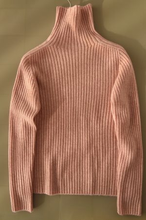Classic Oversized Warm Thick Soft Seamless High-Neck Ribbed Cashmere Knit Pullover Sweater for Cozy Layering