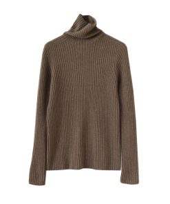 Classic Oversized Warm Thick Soft Seamless High-Neck Ribbed Cashmere Knit Pullover Sweater for Cozy Layering