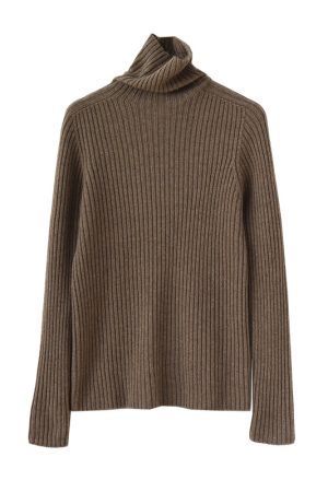 Classic Oversized Warm Thick Soft Seamless High-Neck Ribbed Cashmere Knit Pullover Sweater for Cozy Layering