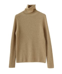 Classic Oversized Warm Thick Soft Seamless High-Neck Ribbed Cashmere Knit Pullover Sweater for Cozy Layering