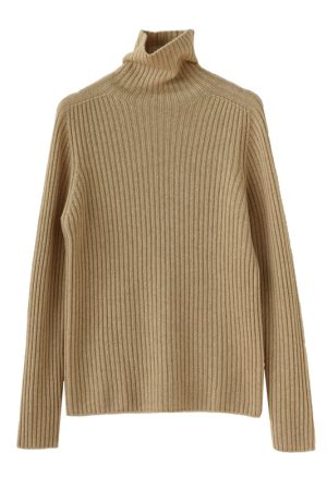 Classic Oversized Warm Thick Soft Seamless High-Neck Ribbed Cashmere Knit Pullover Sweater for Cozy Layering