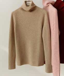 Classic Oversized Warm Thick Soft Seamless High-Neck Ribbed Cashmere Knit Pullover Sweater for Cozy Layering
