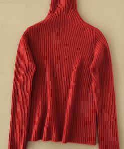 Classic Oversized Warm Thick Soft Seamless High-Neck Ribbed Cashmere Knit Pullover Sweater for Cozy Layering