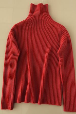 Classic Oversized Warm Thick Soft Seamless High-Neck Ribbed Cashmere Knit Pullover Sweater for Cozy Layering