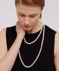 Classic Retro French-Style Multi-Layer Long Pearl Necklace with Gold Round Ball Magnetic Clasp - Handmade Knotted Design