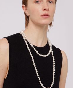 Classic Retro French-Style Multi-Layer Long Pearl Necklace with Gold Round Ball Magnetic Clasp - Handmade Knotted Design