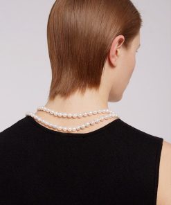 Classic Retro French-Style Multi-Layer Long Pearl Necklace with Gold Round Ball Magnetic Clasp - Handmade Knotted Design