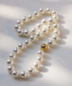 Classic Retro French-Style Multi-Layer Long Pearl Necklace with Gold Round Ball Magnetic Clasp - Handmade Knotted Design