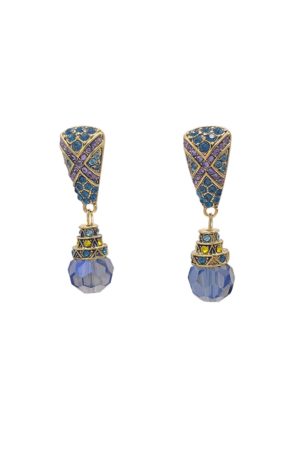 Classic Retro Teardrop Pendant Blue Multi-Faceted Crystal Earrings - Unique Temperament Ear Accessories for Chic Style