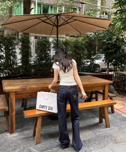 Classic Straight-Leg Jeans with Slightly Loose Fit, Double Waistband, Embroidered Logo, Slimming Style - Vintage Denim Fashion