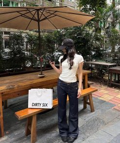 Classic Straight-Leg Jeans with Slightly Loose Fit, Double Waistband, Embroidered Logo, Slimming Style - Vintage Denim Fashion