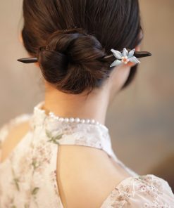 Classical Chinese Style Butterfly Hairpin with Step-Shake Tassel for Women, Wooden Qipao Hairpin for Bun, Black Sandalwood