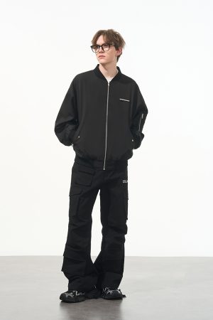 Clean Fit Back Zipper Nylon Flight Bomber Jacket - Harsh and Cruel Style, Trendy Outerwear for Modern Street Fashion
