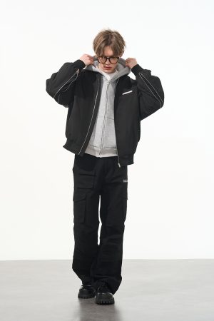 Clean Fit Back Zipper Nylon Flight Bomber Jacket - Harsh and Cruel Style, Trendy Outerwear for Modern Street Fashion
