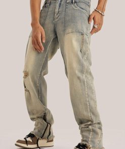 Clean Look Style, Dark Academia Outfit With Skirt - Slim Leg Ripped Jeans