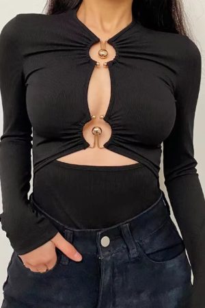 Cloth Inspiration, Outfit With Ribbon - Cut Out Open Front Bodysuit