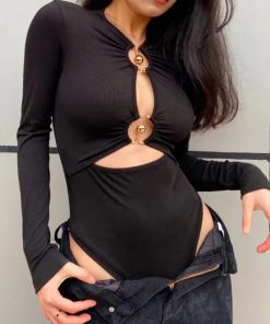 Cloth Inspiration, Outfit With Ribbon - Cut Out Open Front Bodysuit