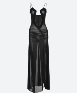 Coat On Shoulders, Pretty Outfits Fancy - Deep Plunge Slit Maxi Dress