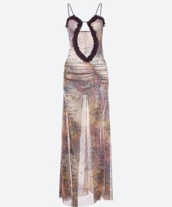 Coat On Shoulders, Pretty Outfits Fancy - Deep Plunge Slit Maxi Dress