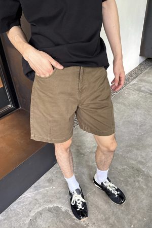 Coffee Color Denim Beach Shorts for Men - Loose Casual Five-Point Summer Style, Versatile 90s-Inspired Fashion