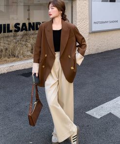 Coffee-Colored Petite Women's Suit Jacket - Casual Versatile Blazer for Spring 2025, Trendy Layering Piece