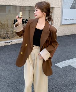 Coffee-Colored Petite Women's Suit Jacket - Casual Versatile Blazer for Spring 2025, Trendy Layering Piece