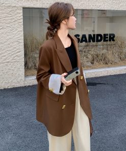 Coffee-Colored Petite Women's Suit Jacket - Casual Versatile Blazer for Spring 2025, Trendy Layering Piece