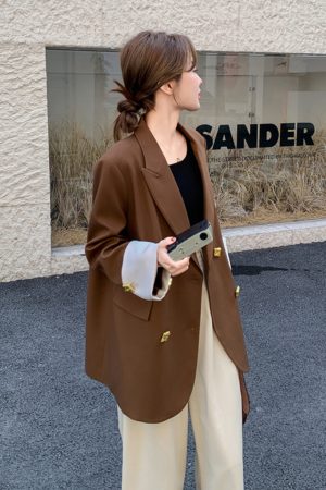 Coffee-Colored Petite Women's Suit Jacket - Casual Versatile Blazer for Spring 2025, Trendy Layering Piece