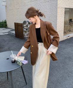 Coffee-Colored Petite Women's Suit Jacket - Casual Versatile Blazer for Spring 2025, Trendy Layering Piece