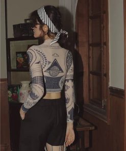 Cold Formal Outfit, Tomboy Fashion - Ancient Egyptian Mystique Symbol Crop Top