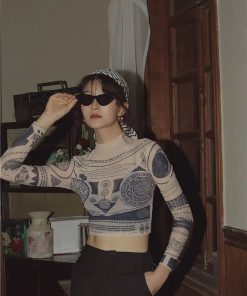 Cold Formal Outfit, Tomboy Fashion - Ancient Egyptian Mystique Symbol Crop Top