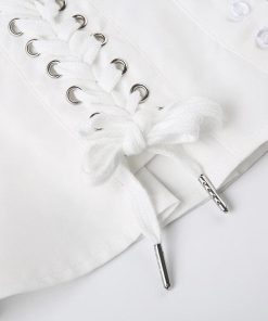 College Outfits Basic, Cute Fits For College - Coquette Cap Sleeve Lace Up Top