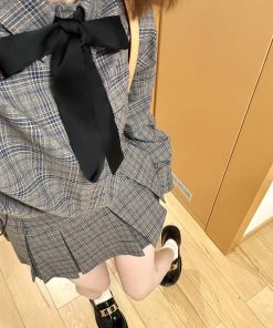 College Style Patterned Dress Set for Women - Loose Cardigan Coat & Pleated Short Skirt - Casual Two-Piece Outfit for Autumn/Winter