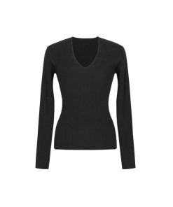 Color-Added Black V-Neck Knitted Long Sleeve Top for Women - Practical Base Layer for Spring and Summer Fashion