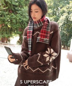 Color Block 3D Round Neck Pullover Knit Sweater with Snowflake Design - Winter Fashion Essential