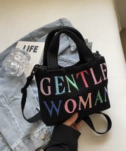 Color-Block Casual Knitted Tote Shoulder Bag with Embroidered 'Gentle Woman' - Trendy 2025 Fashion Accessory