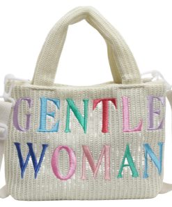 Color-Block Casual Knitted Tote Shoulder Bag with Embroidered 'Gentle Woman' - Trendy 2025 Fashion Accessory