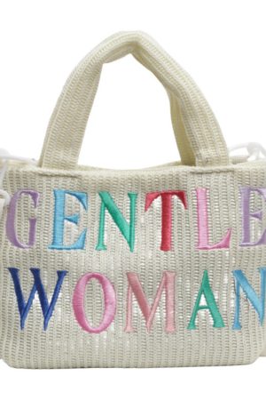 Color-Block Casual Knitted Tote Shoulder Bag with Embroidered 'Gentle Woman' - Trendy 2025 Fashion Accessory