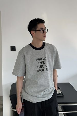 Color-Block Collar Letter Print Short-Sleeve T-Shirt for Men - American Casual Style, Versatile Niche Design, Trendy 90s Look