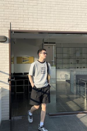Color-Block Collar Letter Print Short-Sleeve T-Shirt for Men - American Casual Style, Versatile Niche Design, Trendy 90s Look