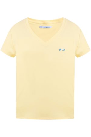 Color-Block Embroidered V-Neck Short-Sleeve T-Shirt - Loose Casual Top for Effortless Style