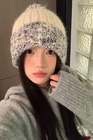 Color-Block Gradient Knitted Hat for Women - Cute Face-Shaping Warm Ear Protection for Autumn Winter, Large Head Wrap Style