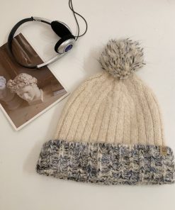 Color-Block Gradient Knitted Hat for Women - Cute Face-Shaping Warm Ear Protection for Autumn Winter, Large Head Wrap Style