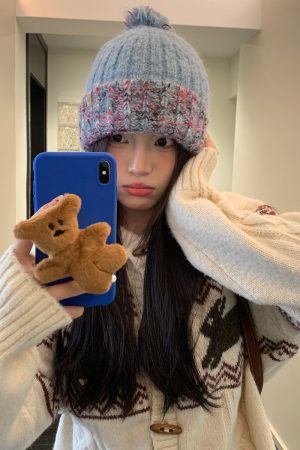 Color-Block Gradient Knitted Hat for Women - Cute Face-Shaping Warm Ear Protection for Autumn Winter, Large Head Wrap Style
