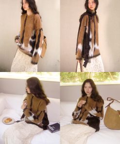 Color Block Jacquard Long Sleeve Knit Sweater Top in Alpaca Wool - Loose Fit Round Neck for Y2K & Korean Style Fashion