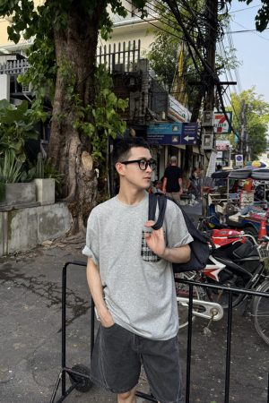 Color Block Knitted Pocket Short Sleeve T-Shirt for Men - Summer Casual Korean Style Niche Design