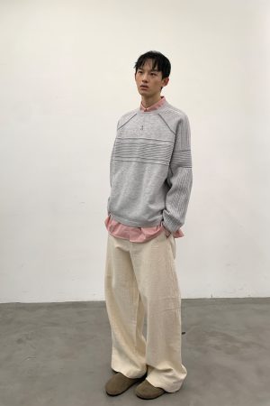 Color-Block Loose Warm Knitted Sweatshirt for Men - Autumn Winter Fashion Sweater, Cozy Casual Style